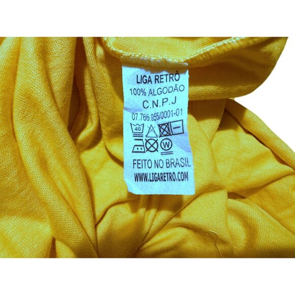 Brazil Lega Retro Star 10 Men's Polo Shirt Sz L Short Sleeve Cotton Yellow Green - Picture 7 of 7